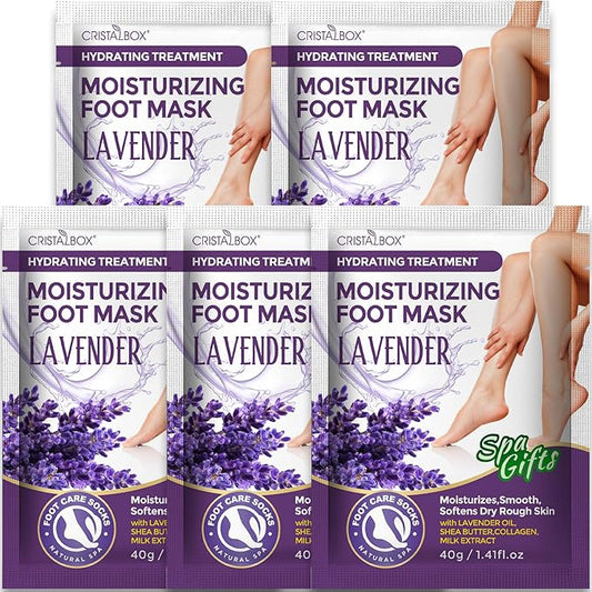 Moisturizing Foot Mask 5 Pack,Hydrating Foot Masks for Dry Cracked Feet,Moisturizing Socks Dry Skin Moisturizer for Soft and Smooth Touch Feet,Foot Care Spa Gifts for Women Men Stocking Stuffers
