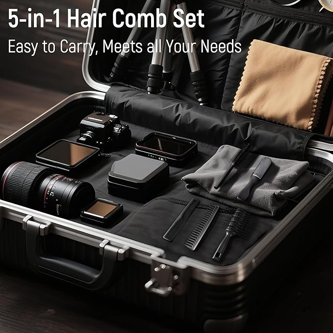 SalonSilk Hair Brush for Men, 5PCS Men Hair Brush & Styling Comb Set - Professional Barber Tools for All Hair Types, Perfect for Styling, Grooming, and Detangling