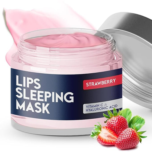 Lip Mask Overnight with Hyaluronic Acid & Collagen, Lip Sleeping Mask for Dry Cracked Lips, Moisturizing, Hydrating, Exfoliating Night Treatment for Lip Care (Peach) (0.7, Strawberry)