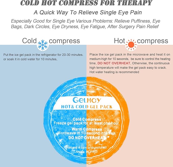 Ice Eye Patches for Puffy Eyes, Cooling Medical Eye Patch Pad Gel Pack Cover Eyepatch Cold Hot Therapy Eye Bags Dark Circles After Surgery Adult Kid (S2L2 PCS)