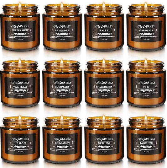 Scented Candle Set 12 Pack, Candle for Home Scented, Odor Eliminating, Stress Relief, Long Lasting Soy Wax Gift Set