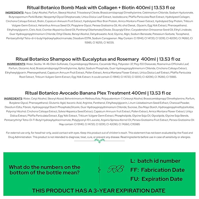 Ritual Botánico Keratina Orgánica | Treatment to Straighten, Repair and Relax Hair | All Natural, Organic & Vegan Ingredients | Product of Colombia (3 Piece Kit-Grasa Shampoo)