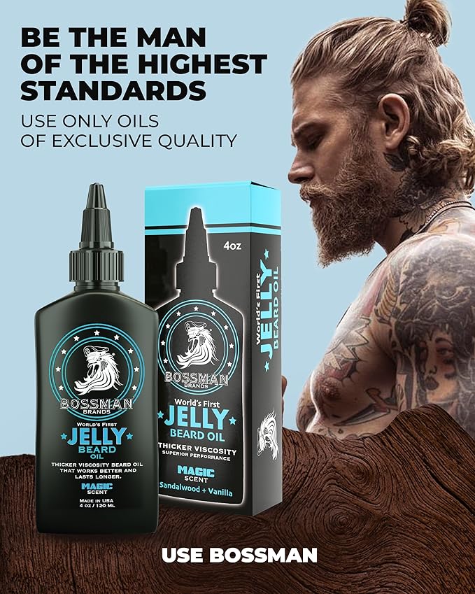 Bossman Jelly Beard Oil for Men - 3 Pack (12 oz in Total, Magic Scent) – Softens, Moisturizes & Conditions with Natural Ingredients