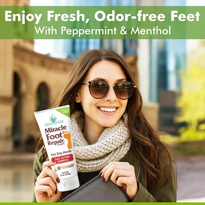 Miracle Foot Repair Cream (8 oz / 3-Pack) Repairs Dry Cracked Heels and Feet, 60% Pure UltraAloe Moisturizes, Softens, and Repairs