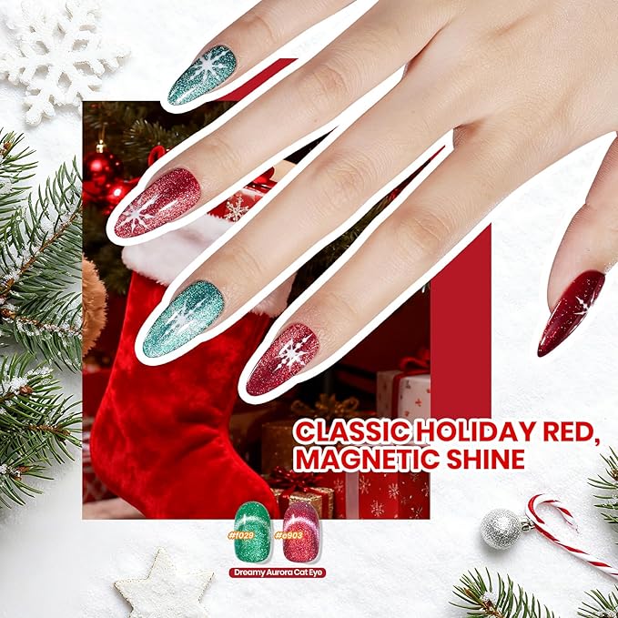 Beetles Stellar Sonata Cat Eye Gel Nail Polish Set - 36 Colors Christmas Gel Nail Kit Magnetic Red Green Purple Brown Burgundy Base Glossy Matte Top Coat Soak off UV Salon Nail Art Gift for Women