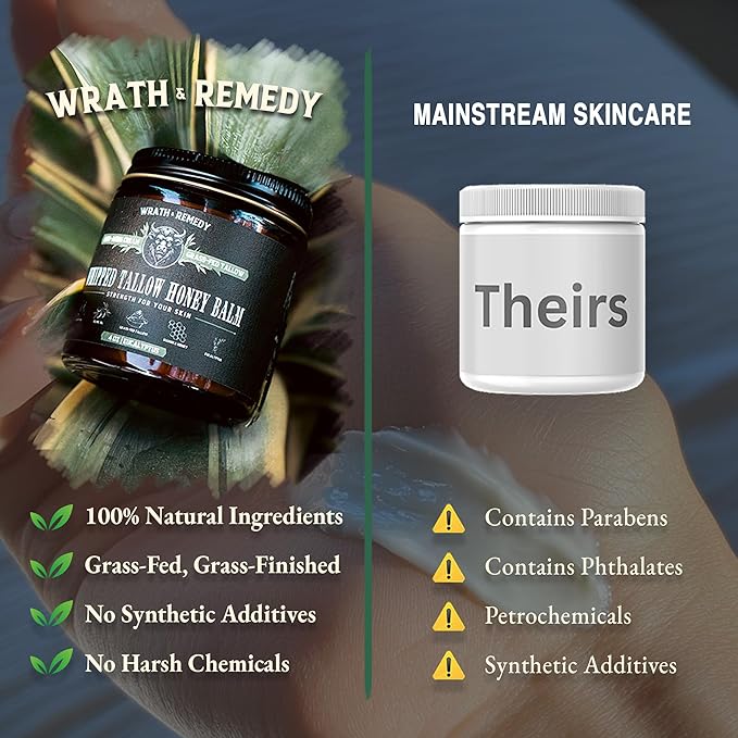 Organic Beef Tallow for Skin - 4 OZ (Eucalyptus) — Grass Fed Beef Tallow for face + Body — US-Made Whipped Tallow and Honey Balm Moisturizer for Dry and Sensitive Skin, Eczema, Rosacea (No Additives)