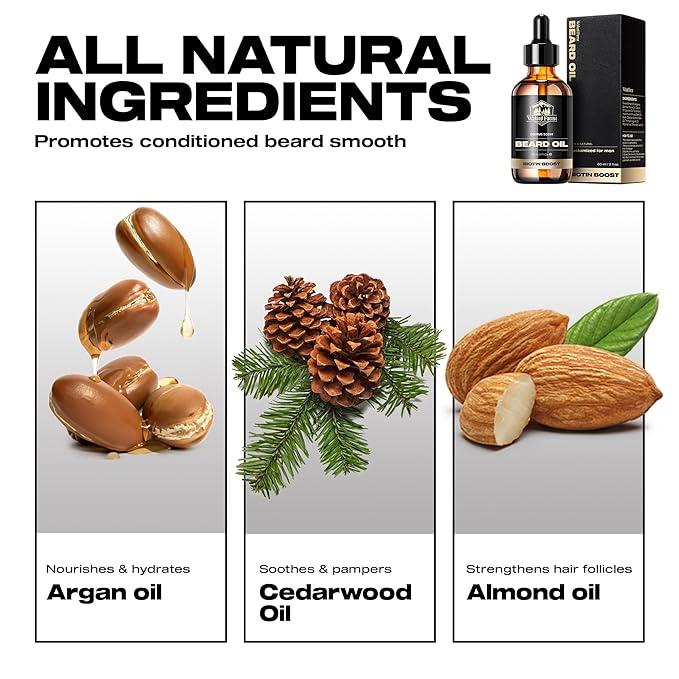 Waking Forest Cedar Beard Oil for Men - Biotin Mustache Oil with Vitamin E, Rosemary & Castor - Beard Care Softener, Strengthens, and Moisturizes - Beard Conditioner (2 oz)