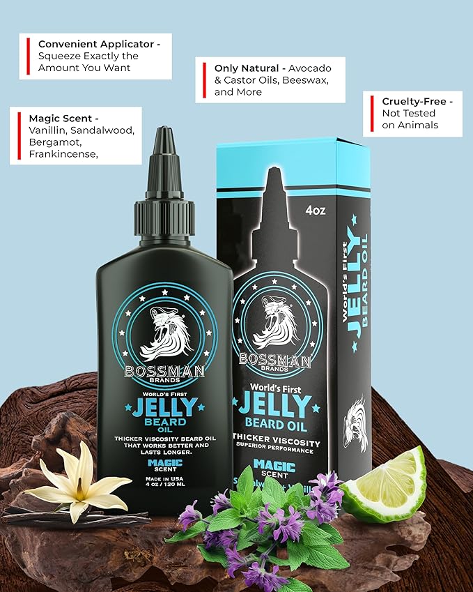 Bossman Jelly Beard Oil for Men - 3 Pack (12 oz in Total, Magic Scent) – Softens, Moisturizes & Conditions with Natural Ingredients