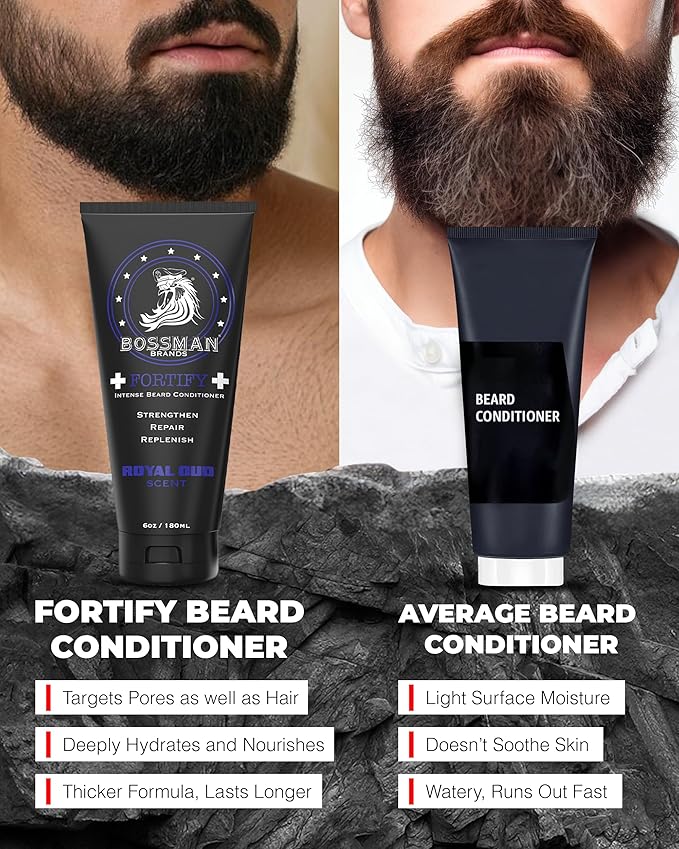 Bossman Fortify Intense Beard Conditioner for Men (Royal Oud Scent) – Moisturizes, Replenishes & Protects with Natural Ingredients – Thicker Formula, Made in USA
