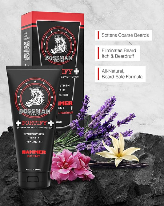 Bossman Fortify Intense Beard Conditioner for Men (Hammer Scent) – Moisturizes, Replenishes & Protects with Natural Ingredients – Thicker Formula, Made in USA