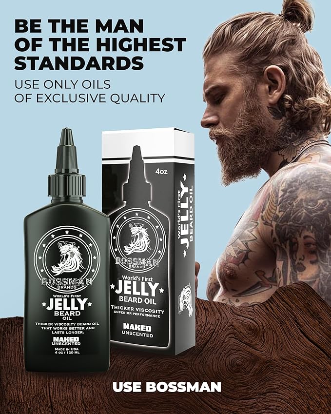 Bossman Jelly Beard Oil for Men - 3 Pack (12 oz in Total, Naked - Unscented) – Softens, Moisturizes & Conditions with Natural Ingredients