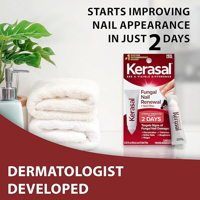 Kerasal Nail Renewal and Nail File Combo Pack, Restores Appearance of Discolored or Damaged Nails, 5 Heavy Duty Nail Files, 0.33 fl oz, Clear (Packaging May Vary)