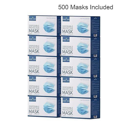 3-Ply Disposable Face Masks, Soft on Skin, Pack of Blue Masks with Elastic Earloops (500 Masks)