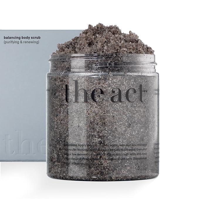THE ACT Exfoliating Balancing Body Scrub with Black Cumin Oil - Sea Salt Formula for Smooth & Radiant Skin - Home Spa Care, Gift for Women Men, Vegan, Organic 10.58 Oz