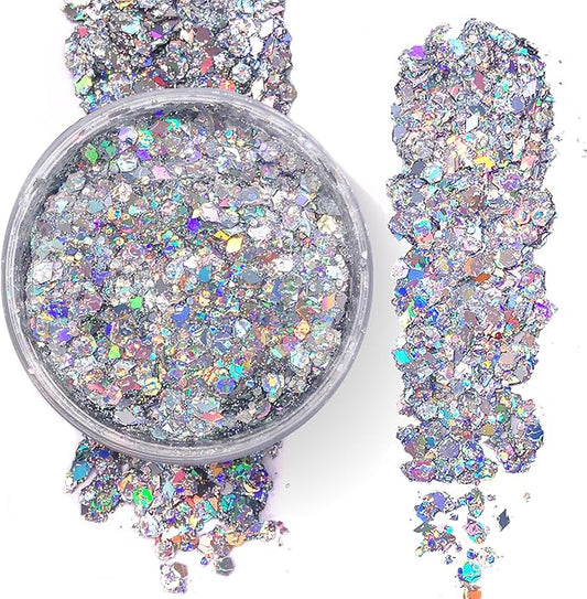 Silver Holographic - Body Glitter Gel for Body, Face, Hair - Vegan & Cruelty Free - Electric Bliss Beauty (Holographic Silver)