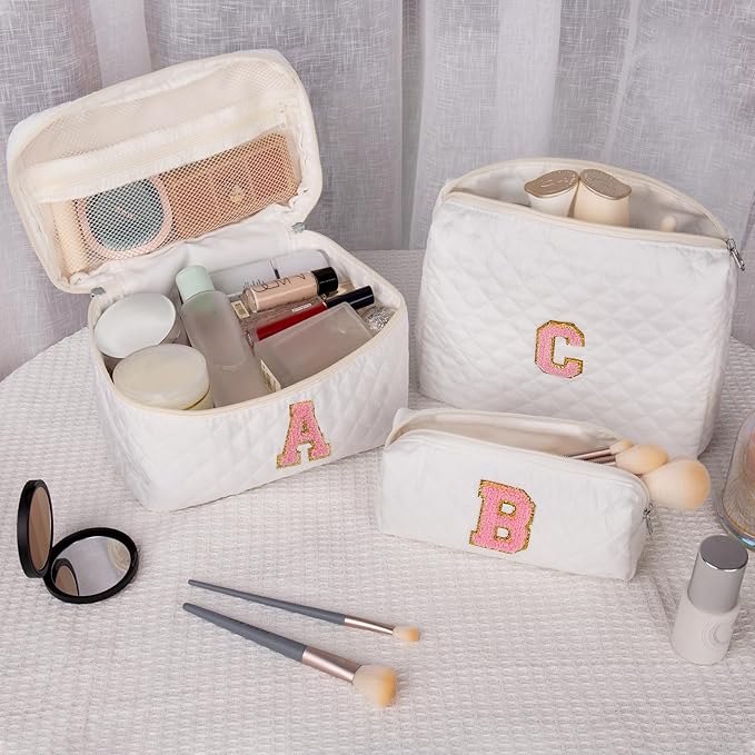 Initial Makeup Bag, Personalized Monogram Cosmetic Bag Set, Large Make up Bags | Travel Toiletry Bag | Makeup Bag for Girls Teen Girl Friend Sister Wife Girlfriend Gifts Daughter (Letter C)