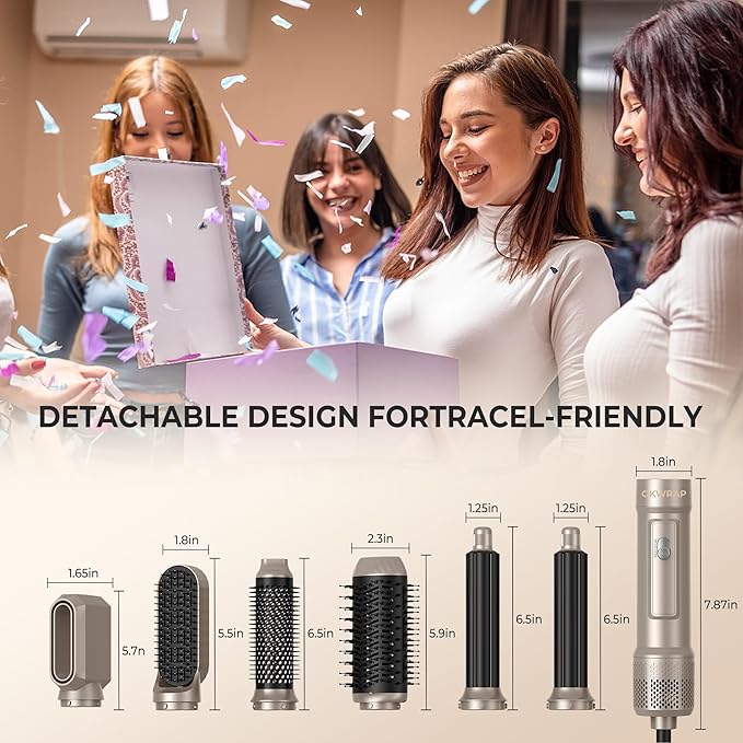 6 in ONE Blow Dryer Brush,Air Curling Iron Round Brush Blow Dryer 800W,Ionic Hair Dryer Brush for Women, Hot Air Brush Hair Styling Tools 100-120V