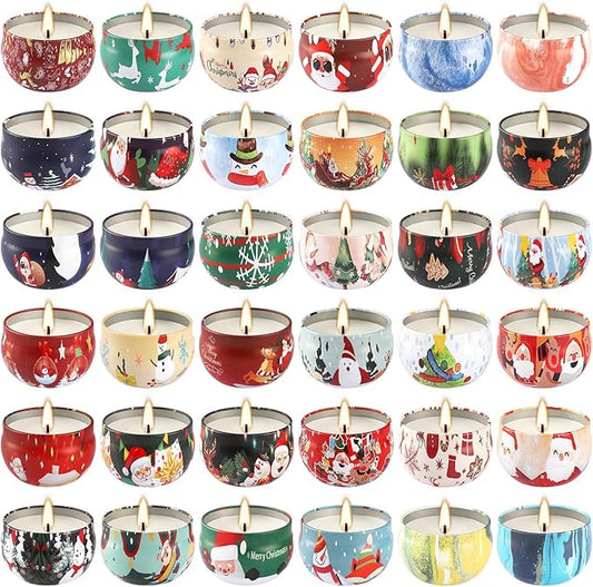 36 Pack Christmas Scented Candles Set for Home, Relaxing Stress Relief, Aromatherapy - Natural Soy Wax and Fragrance - Gifts for Women, Mom, Best Friend, Wife, Birthday