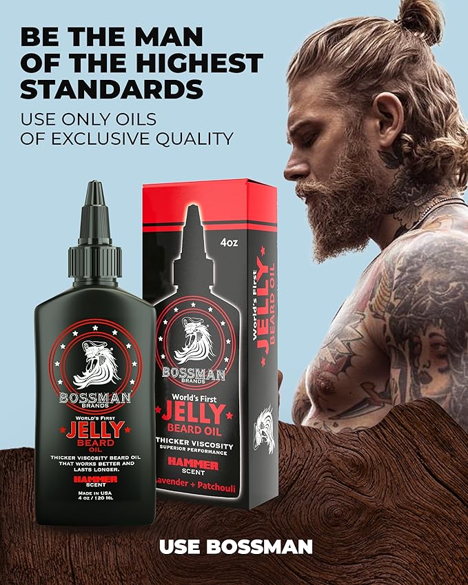 Bossman Jelly Beard Oil for Men - 3 Pack (12 oz in Total, Hammer Scent) – Softens, Moisturizes & Conditions with Natural Ingredients