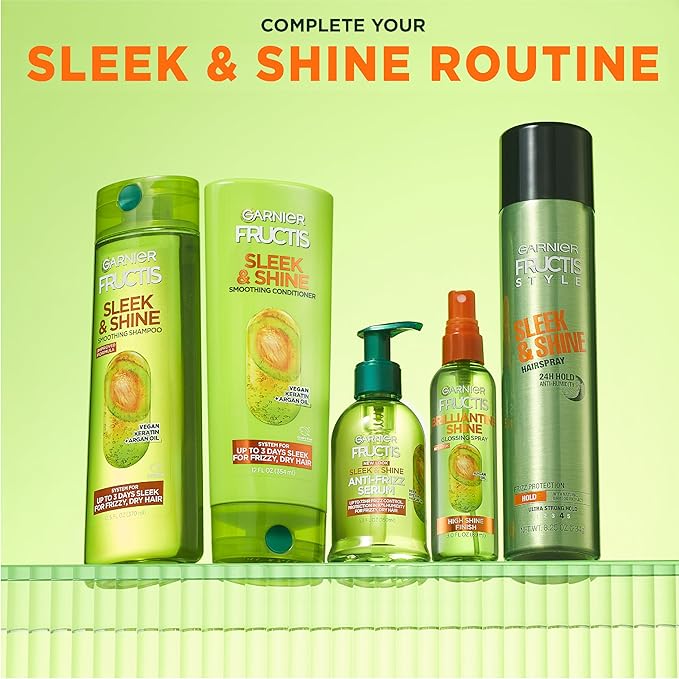 Garnier Fructis Style Sleek and Shine Anti-Humidity Hairspray, Ultra Strong Hold, Frizz Protection 8.25 Oz, 1 Count (Packaging May Vary)