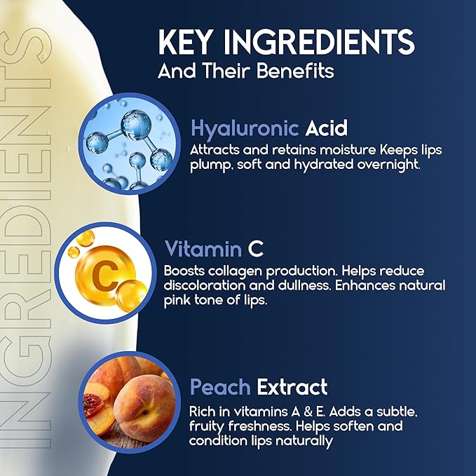 Lip Mask Overnight with Hyaluronic Acid & Collagen, Lip Sleeping Mask for Dry Cracked Lips, Moisturizing, Hydrating, Exfoliating Night Treatment for Lip Care (Peach) (0.7, Berry)