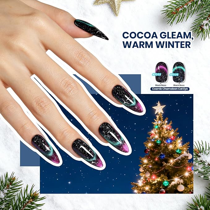 Beetles Stellar Sonata Cat Eye Gel Nail Polish Set - 36 Colors Christmas Gel Nail Kit Magnetic Red Green Purple Brown Burgundy Base Glossy Matte Top Coat Soak off UV Salon Nail Art Gift for Women