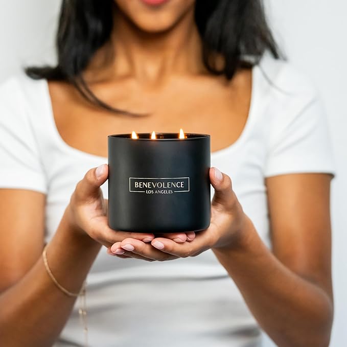 Benevolence LA 3 Wick Candle, Black Berries (Baies) Large Christmas Scented Candles | Soy Holiday Candle for Women and Men | Home Fragrance | Aromatherapy | Bathroom Freshener 14.5 Oz, 45 Hour Burn