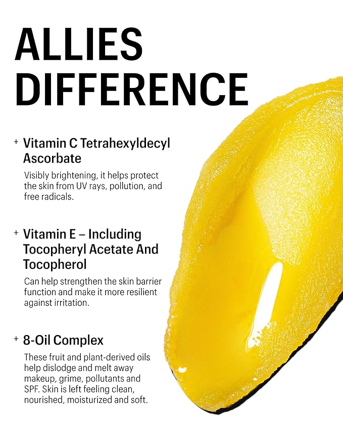 Allies of Skin Vitamin C & Omegas Cleansing Balm | Daily Makeup Remover to Dissolve Waterproof Mascara and SPF | Ophthalmologically Tested for Sensitive Eyes & Skin (3.4 Fl oz)