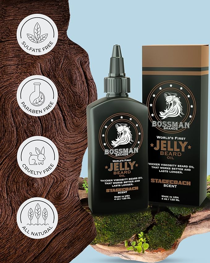 Bossman Jelly Beard Oil for Men 3 Pack (12 oz in Total, Stagecoach Scent) – Softens, Moisturizes & Conditions with Natural Ingredients