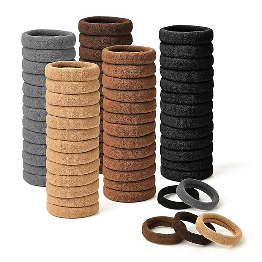 Hair Bands Hair ties for Thick Hair, 50PCS Seamless Cotton Simply Ponytail Holders Headband Scrunchies Hair Accessories No Damage (Neutral Colors)