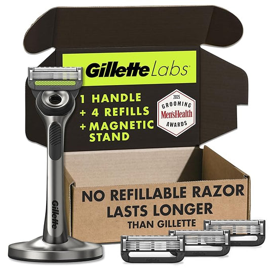GilletteLabs with Exfoliating Bar by Gillette Razor for Men - 1 Handle, 4 Razor Blade Refills, Holiday Gifts for Men, Includes Premium Magnetic Stand
