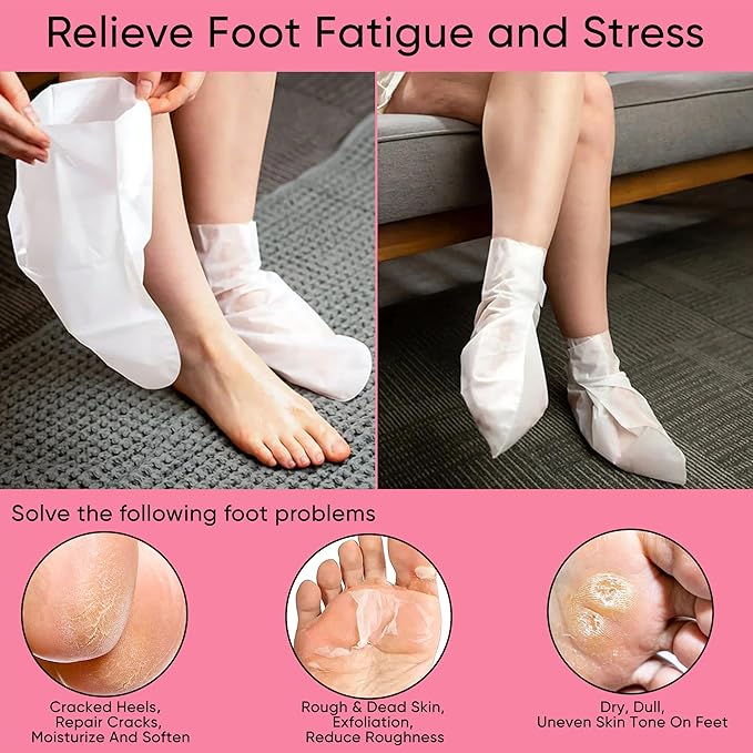 Peach Foot Peeling Mask, 3 Pairs of Skin Exfoliating Foot Masks for Dry feet, Cracked heels, Callus, Dead Skin Remover, Smooth Touch Feet, Spa Experience at Home or Travel