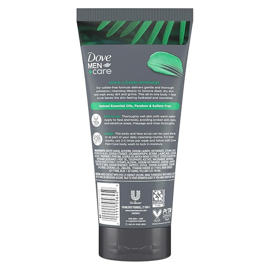 DOVE MEN + CARE Body and Face Scrub Costal Cedar Deeply Exfoliates for Hydrated & Nourished Skin 100% Gentle Cleanser, No Sulfate Cleansers or Parabens, 98% Biodegradable Formula 9 oz