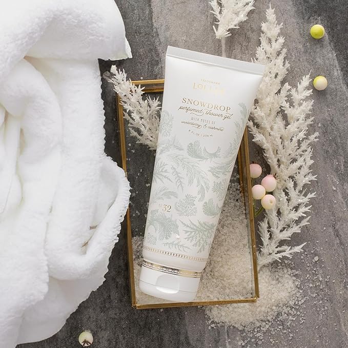 LOLLIA Snowdrop Shower Gel, 8 fl oz, 236 ml, Winterberry & Cashmere Fragrance, Luxury Shea Hydrating Women's Body Wash, Delicate & Relaxing Scented Bath Soap