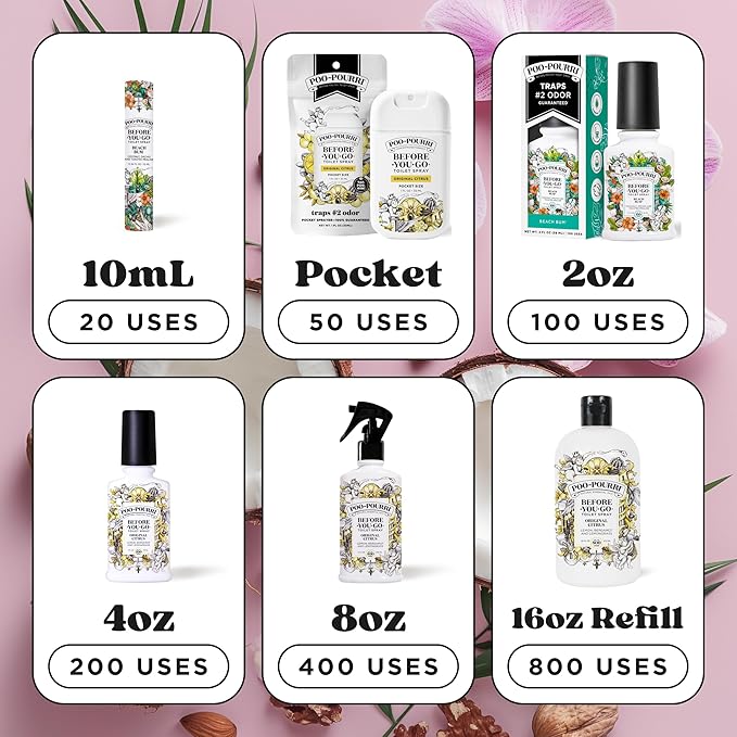 Poo-Pourri Before-You-Go Pocket Toilet Spray, Travel Essentials, Beach Bum, 1 Fl Oz, Up to 50 Uses, On-The-Go Bathroom Odor Deodorizer with Essential Oils, TSA Approved Size, Coconut Orchid Scent