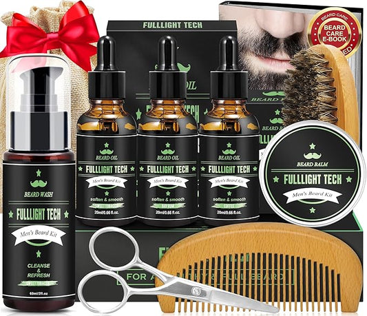 Dad Birthday Gifts,Beard Grooming Kit Includes 3 Scented Beard Oil,Sweet Tobacco Beard Shampoo & Balm, Brush, Comb,Scissors,Cool Men Christmas Stocking Stuffers Gifts for Men Him Boyfriend Husband