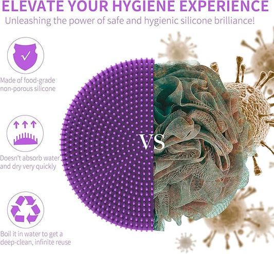 Silicone Body Scrubber, BEAUTAIL Shower Bath Scrubber, More Hygienic Than Traditional Loofah, Lather Nicely, Long Lasting, Gentle Exfoliating Brush for Women Men Baby Sensitive Skin, 1 Pack, Purple