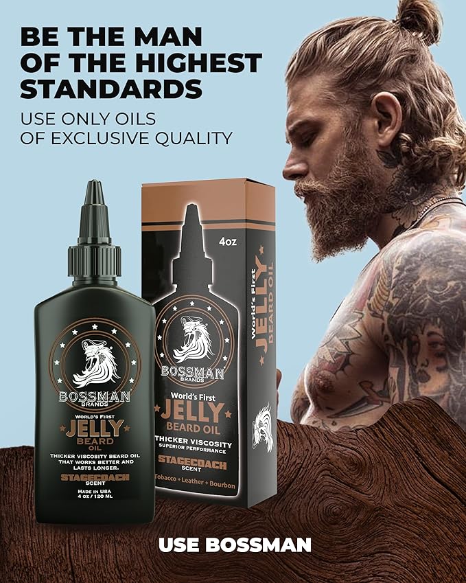Bossman Jelly Beard Oil for Men 3 Pack (12 oz in Total, Stagecoach Scent) – Softens, Moisturizes & Conditions with Natural Ingredients
