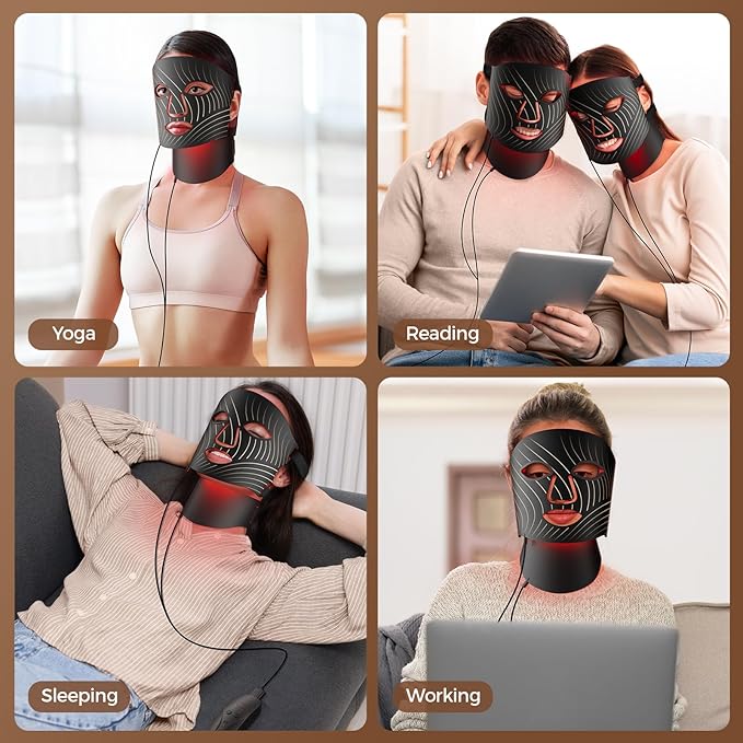 Red Light Therapy for Face,LED Face Mask Light Therapy,USB C Rechargeable,Infrared Light Therapy Mask LED Silicone Mask