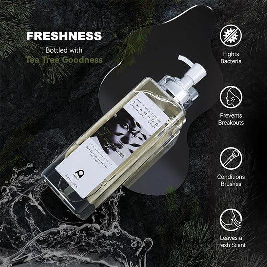 Makeup Brush Cleaner, Tea Tree Oil, Shampoo for Sponges & Puffs, Deep Cleaning, Antibacterial, Conditions Bristles, Gentle, Vegan & Cruelty-Free, Large Value Size, 25.36 fl oz