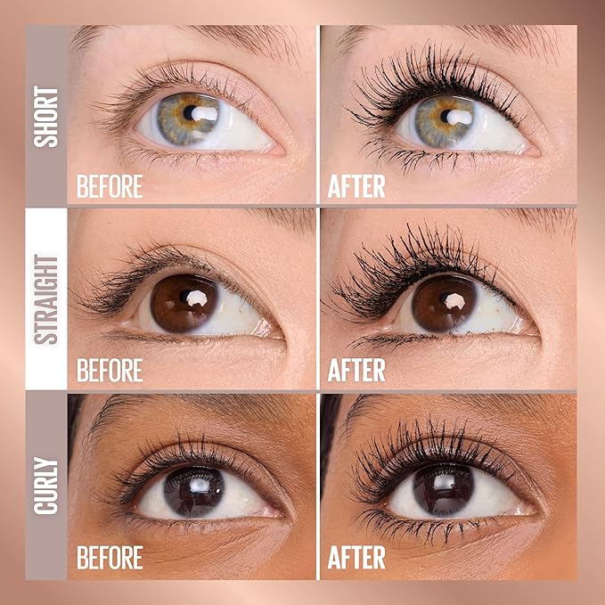 Maybelline Lash Sensational Body Washable Mascara, Volume and Length Formula for 24HR Lash Lift, Smudge and Clump-Resistant, Blackest Black