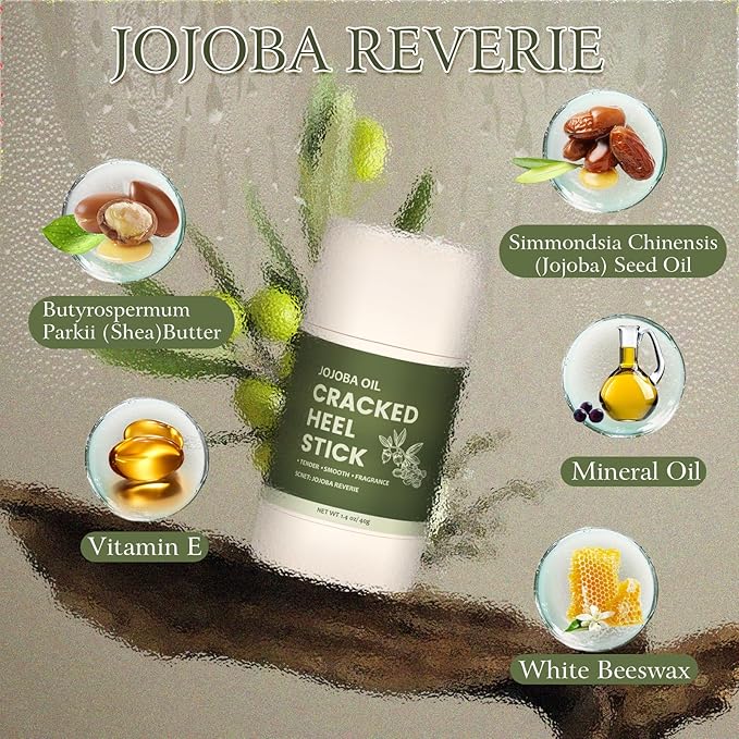 2 Pcs Cracked Heel Treatment & Repair Stick Set (Foot Balms + Heel Socks) – Jojoba Oil Infused cracked heel stick Balm for Dry, Cracked Heels – No-Mess Applicator, Travel-Friendly