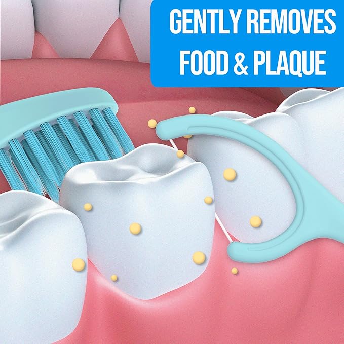 Dr. Emma Mini Brush Disposable Toothbrushes with Floss, Travel Mint Toothbrush for On-The-Go Use, 24 Packs Individually Wrapped Small Portable Toothbrush, Blue